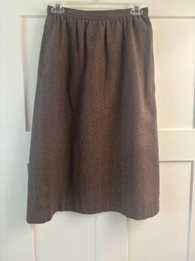 Vintage 80s brown wool blend striped midi skirt with pockets